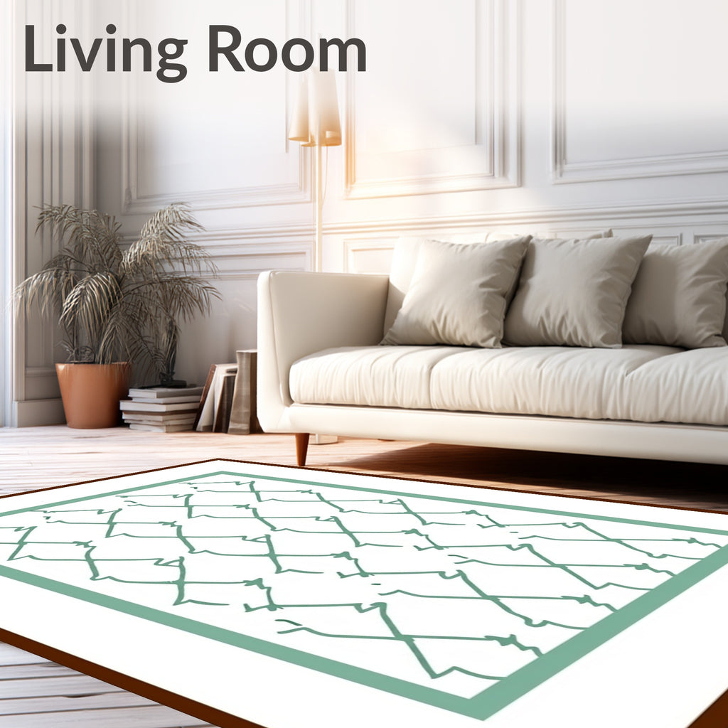 Abstract Teal Line Diamond Art Rug