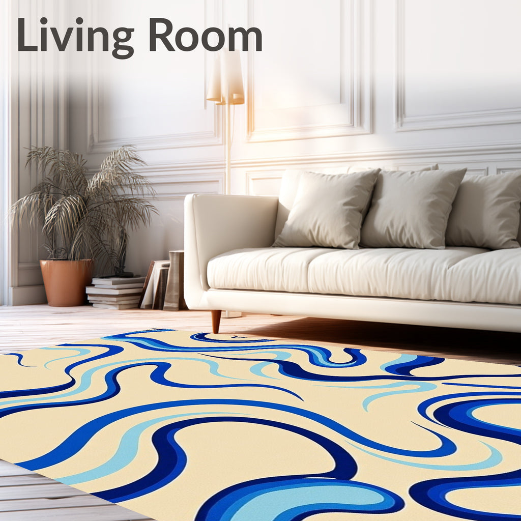 Azure Flowing Swirl Pattern Rug