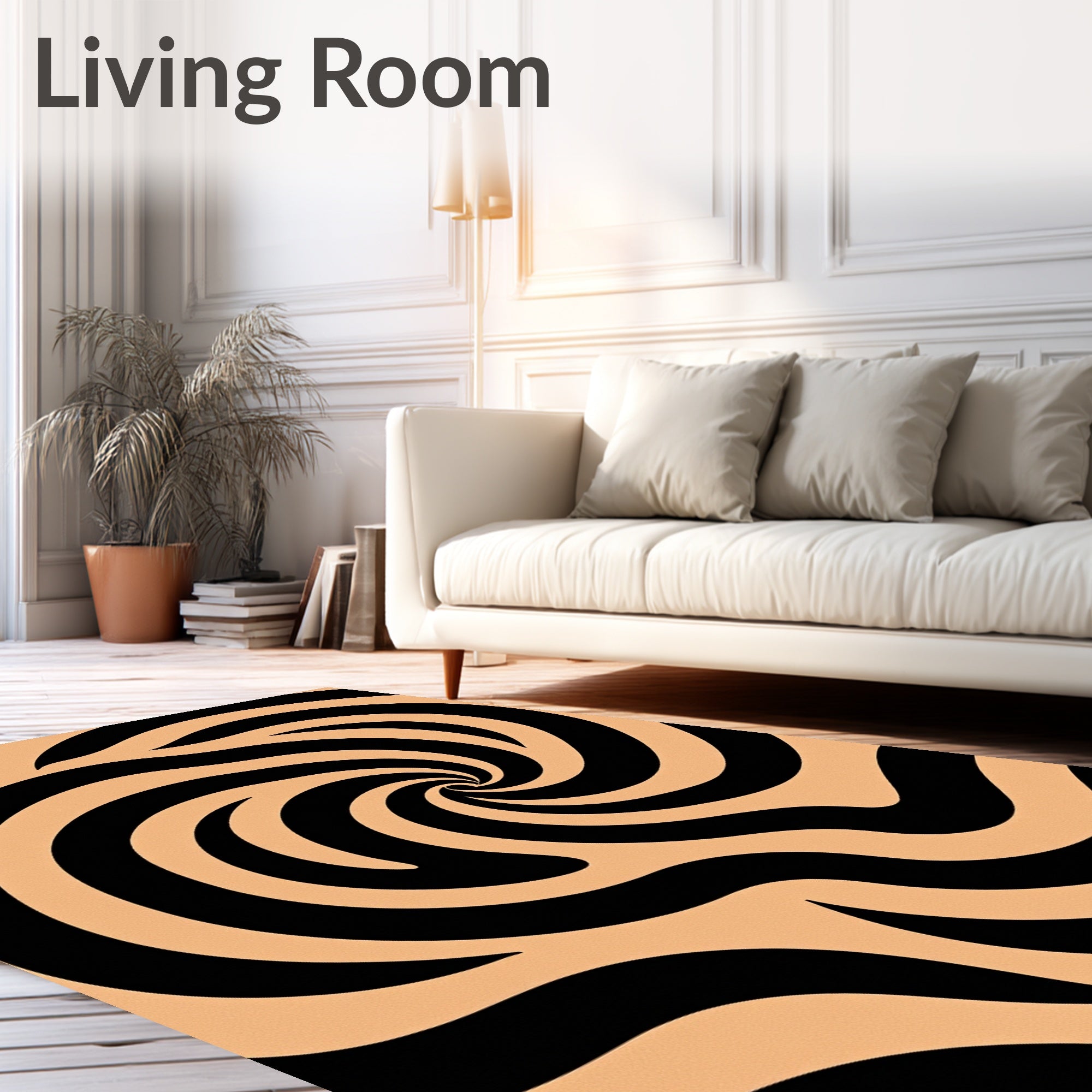 Black Swirl Patterned Graphic Rug