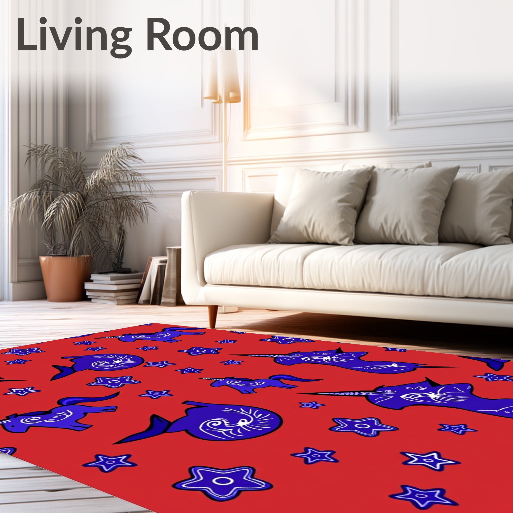 Whimsical Blue Unicorn Star Pattern Rug