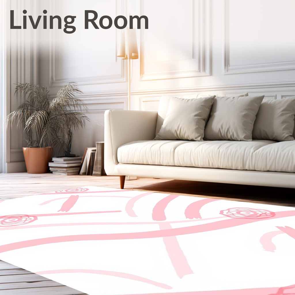 Pink Abstract Rose Brushstroke Pattern Rug