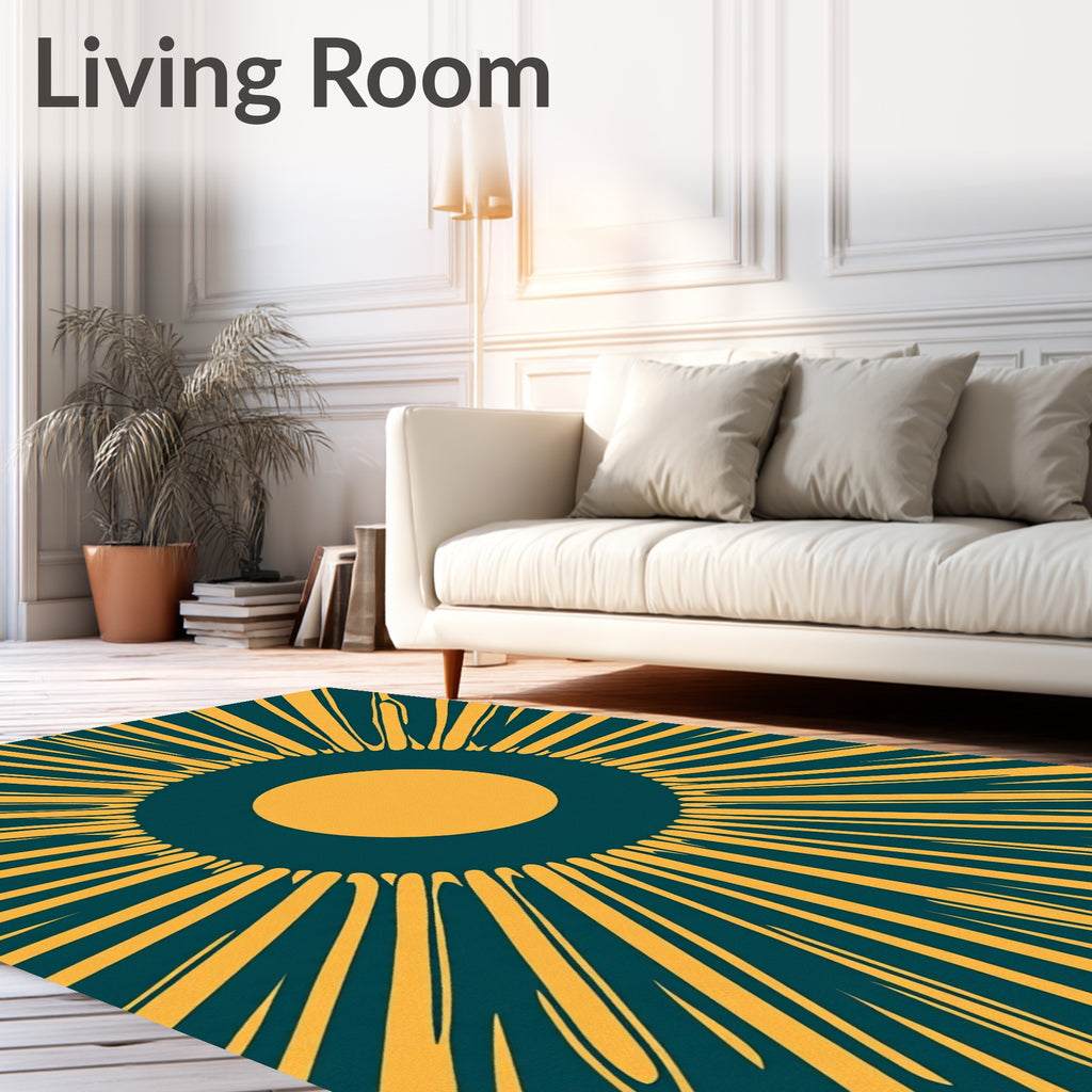 Radiating Yellow Sunburst Pattern Rug