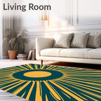 Radiating Yellow Sunburst Pattern Rug