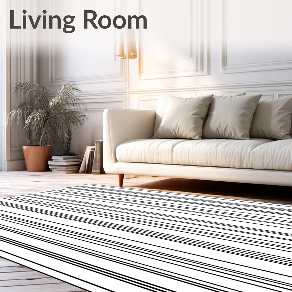 Black White Vertical Stripes Accent Rug