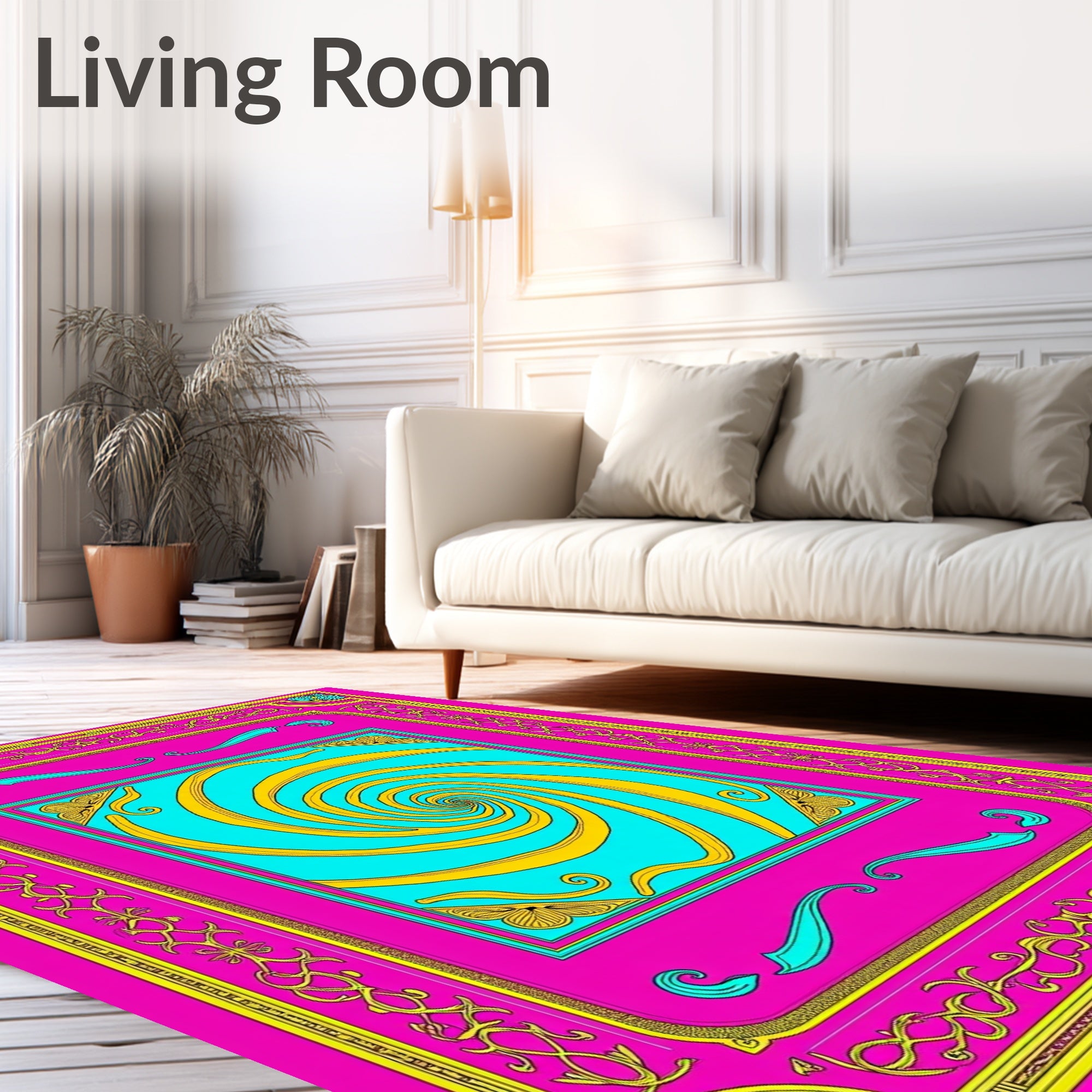 Vibrant Psychedelic Swirl Border Rug