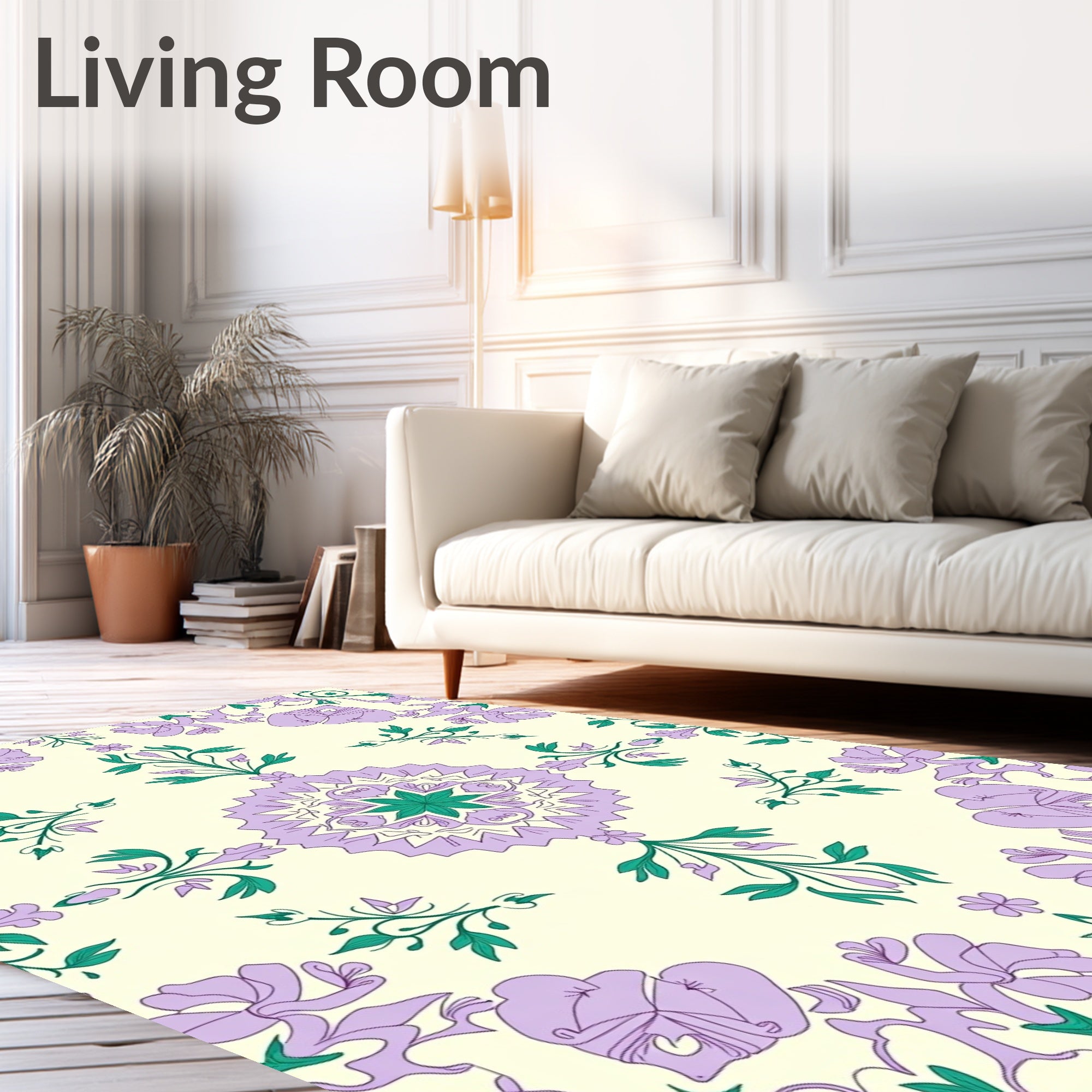 Elegant Lavender Floral Mandala Design Rug