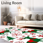 Green Reindeer Red Snowflakes Christmas Trees Rug