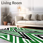 Striking Geometric Black Green Pattern Rug