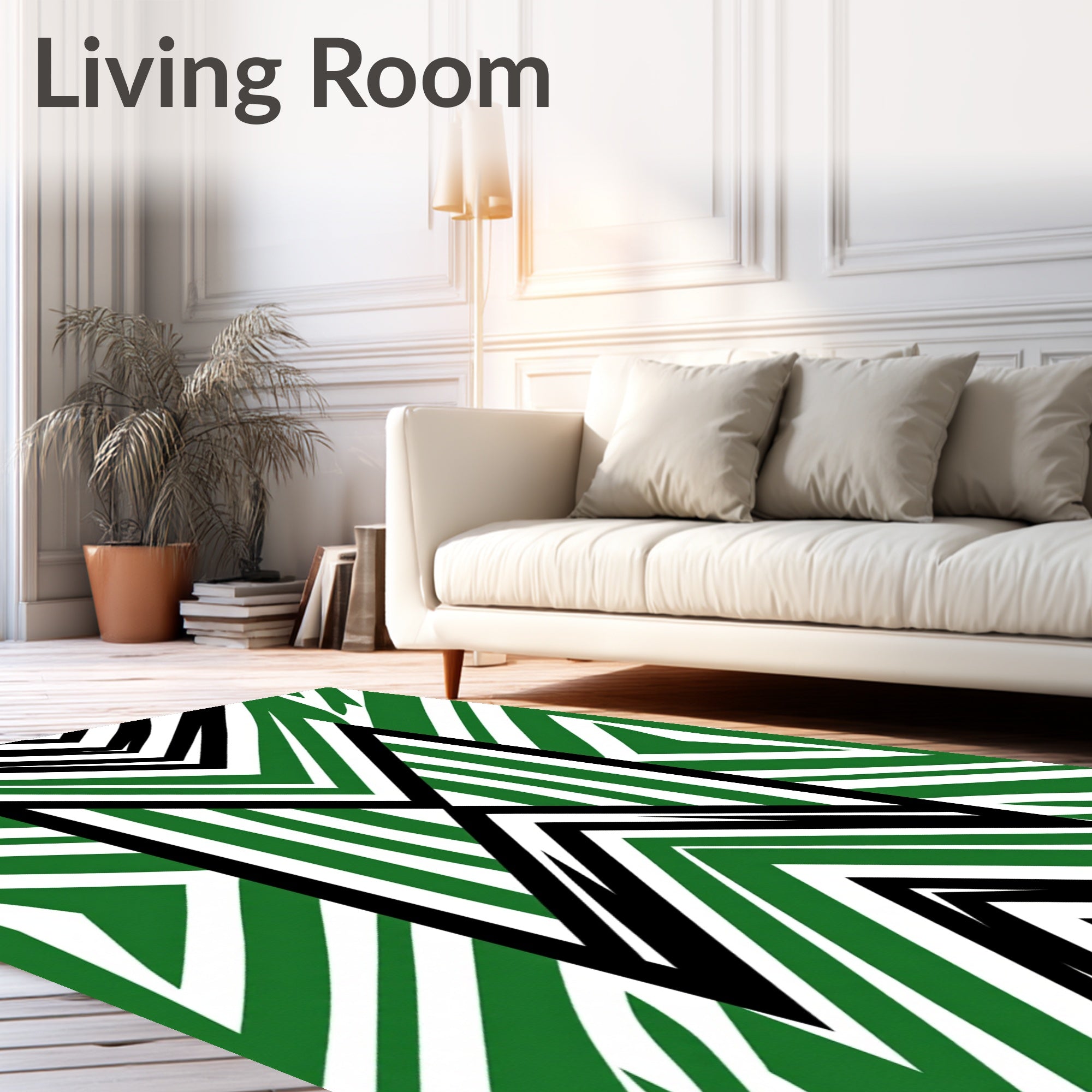 Striking Geometric Black Green Pattern Rug