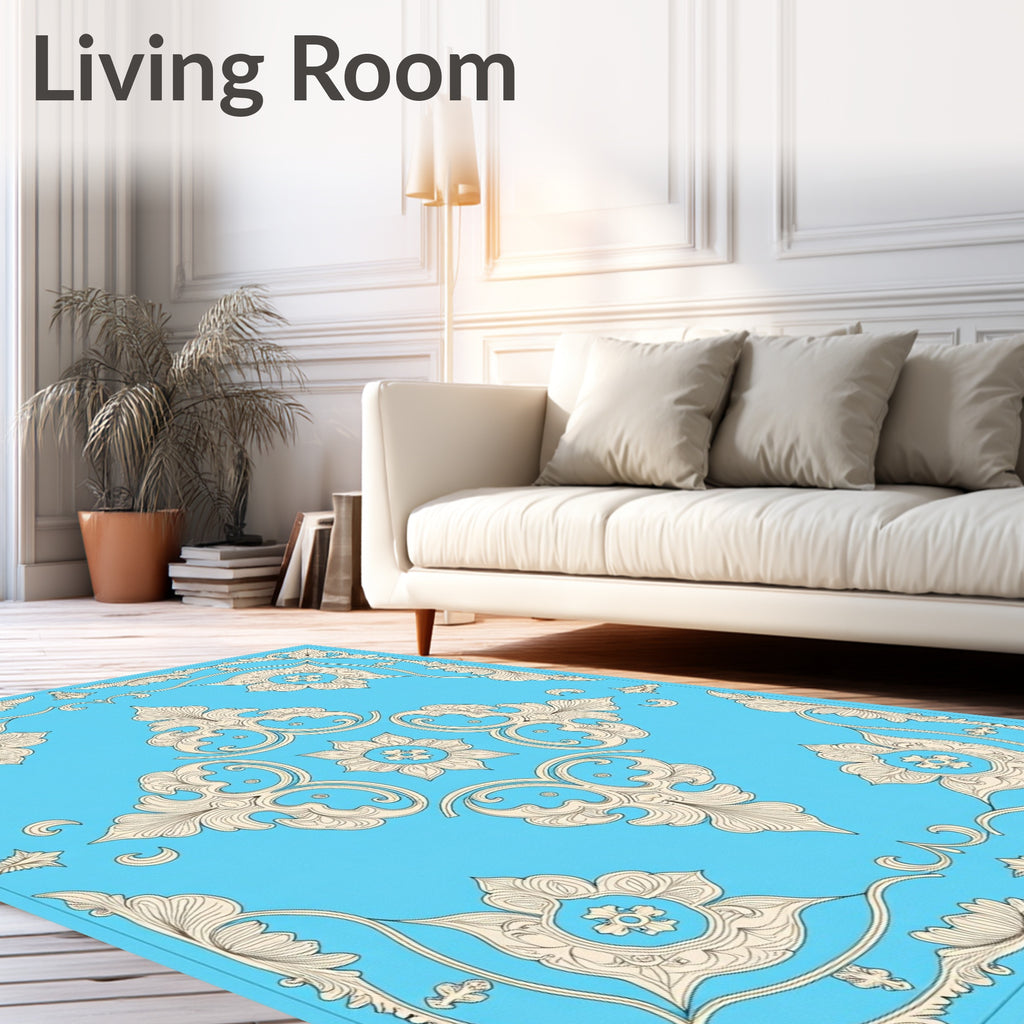 Classic Floral Medallion Blue Cream Rug