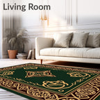 Intricate Gold Celtic Knot Green Rug