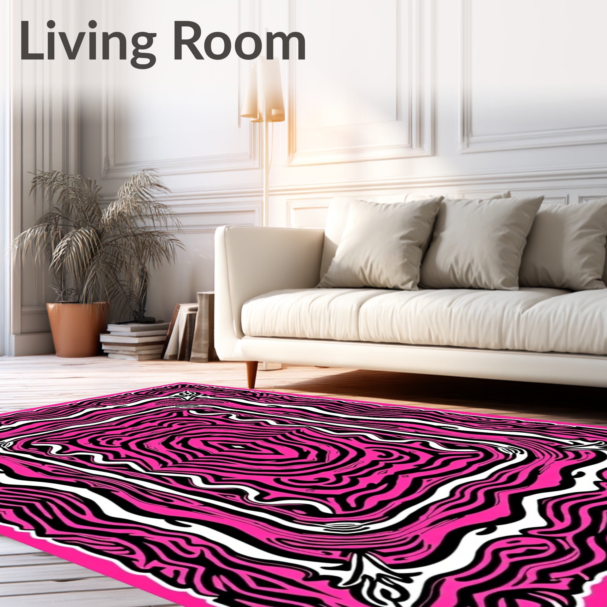 Bold Pink Black Zebra Pattern Rug