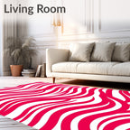 Bold Red White Flowing Waves Rug