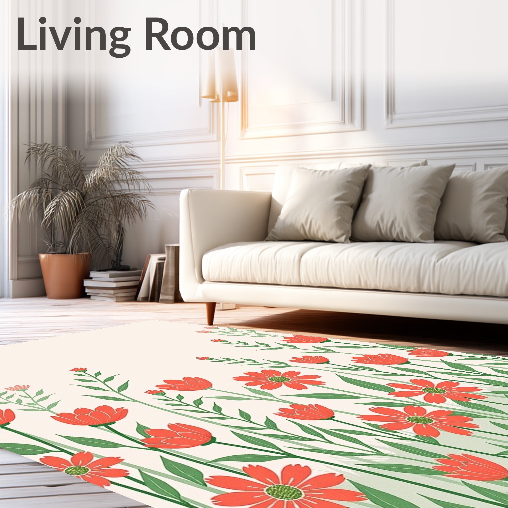 Coral Floral Field Pattern Rug