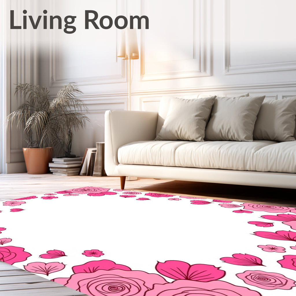 Pink Roses Petals Floral Design Rug