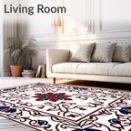 Classic Red Blue Floral Pattern Rug