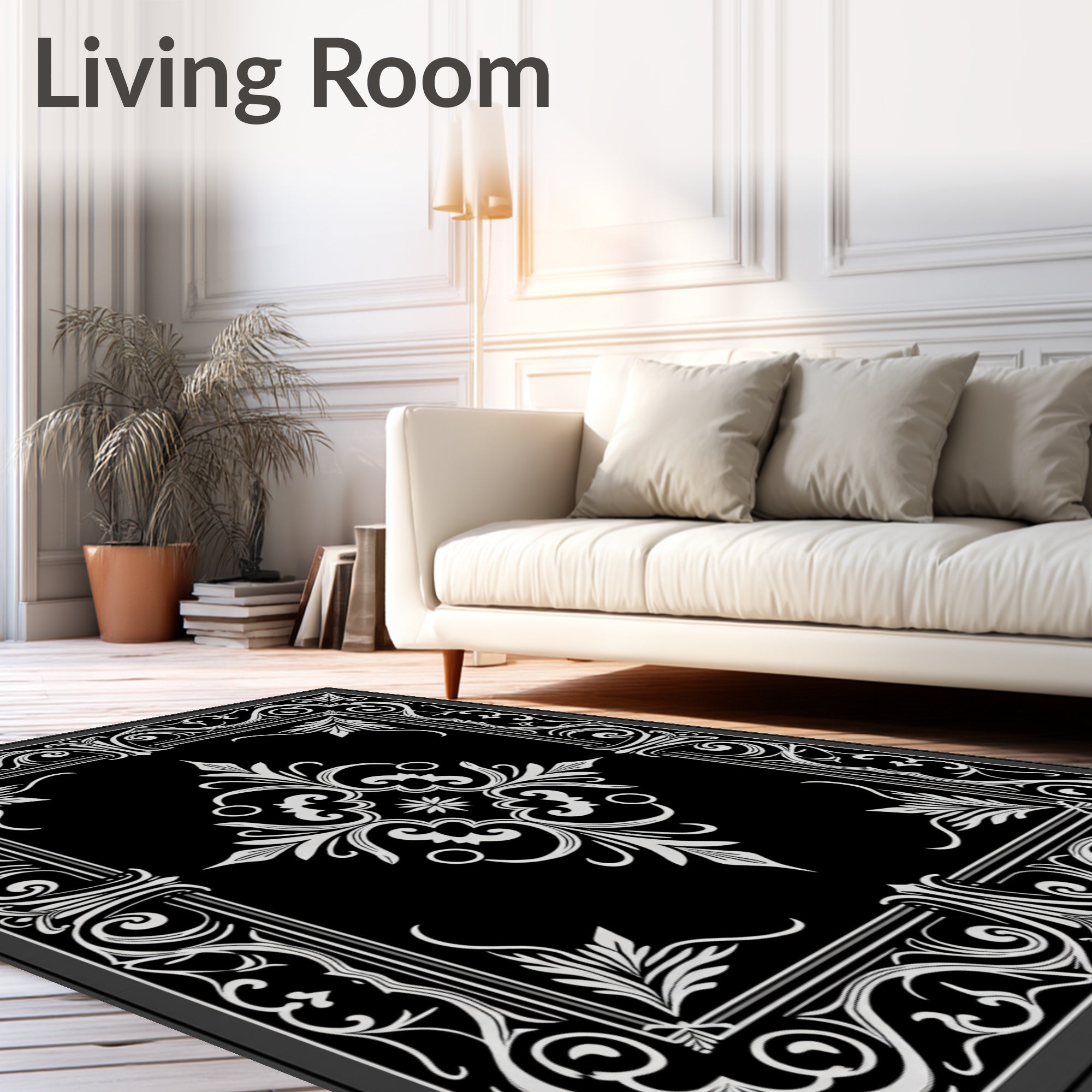 Classical Black White Scroll Pattern Rug