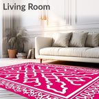 Ornate Geometric Pink White Pattern Rug