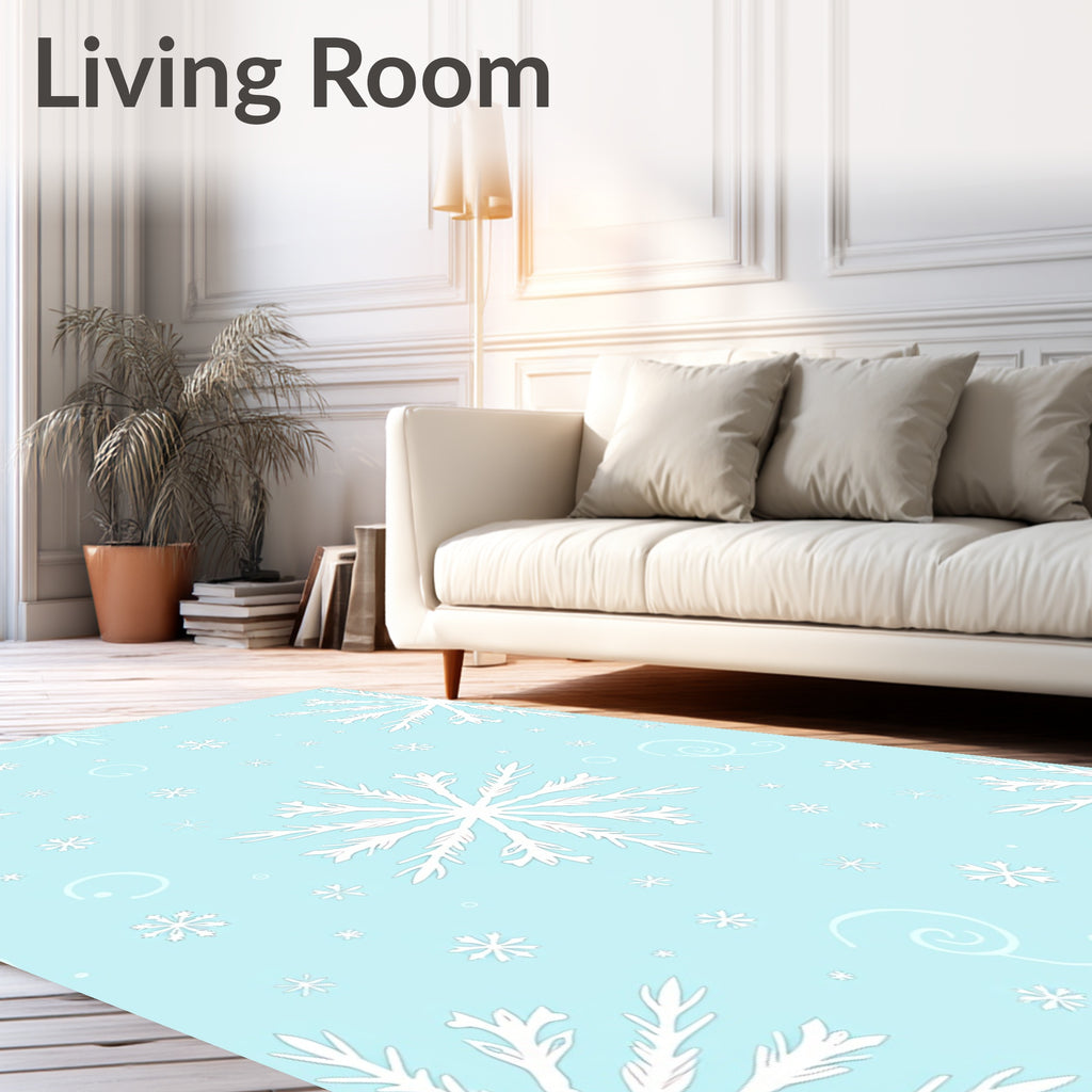 Light Blue White Snowflakes Swirls Rug