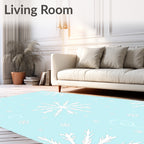 Light Blue White Snowflakes Swirls Rug