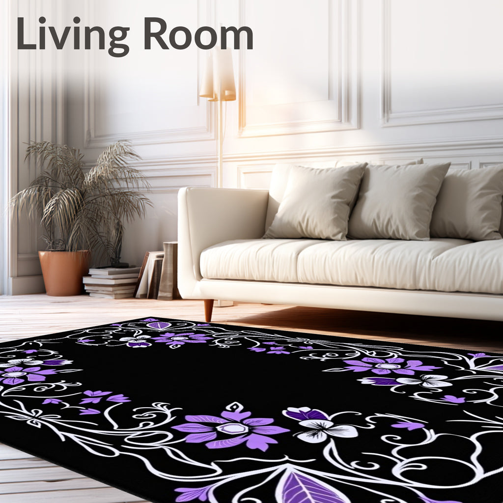 Ornate Floral Patterned Purple Rug