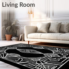 Ornate Black And White Floral Frame Rug
