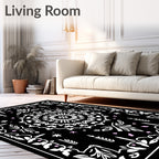 Chic Black White Floral Mandala Design Rug