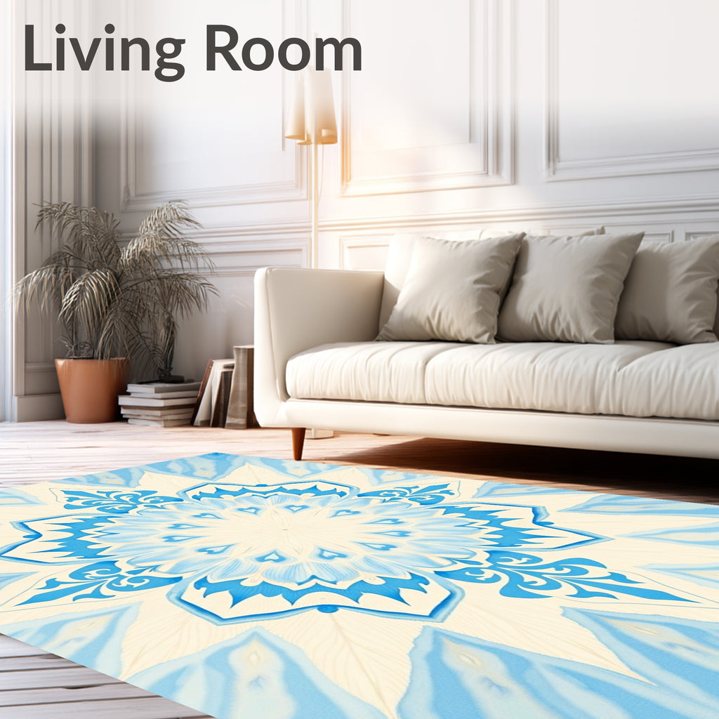 Intricate Blue White Floral Mandala Design Rug
