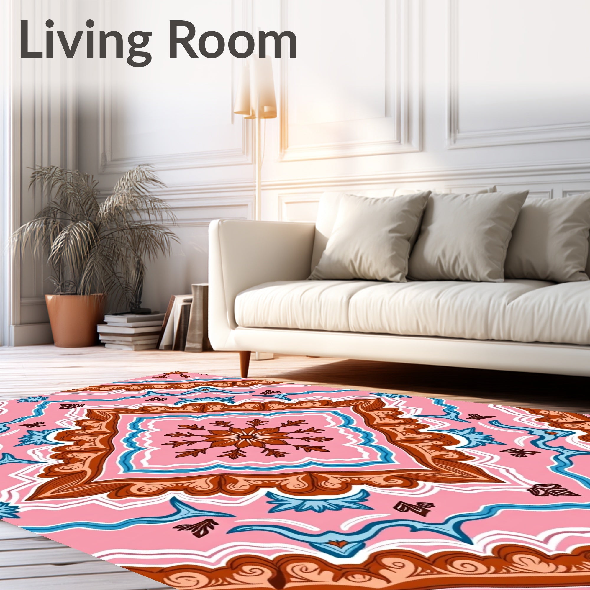 Pink Brown Blue Floral Symmetry Rug