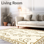 Cream and Gold Vine Pattern Border Rug