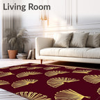 Gold Fan Patterned Burgundy Rug