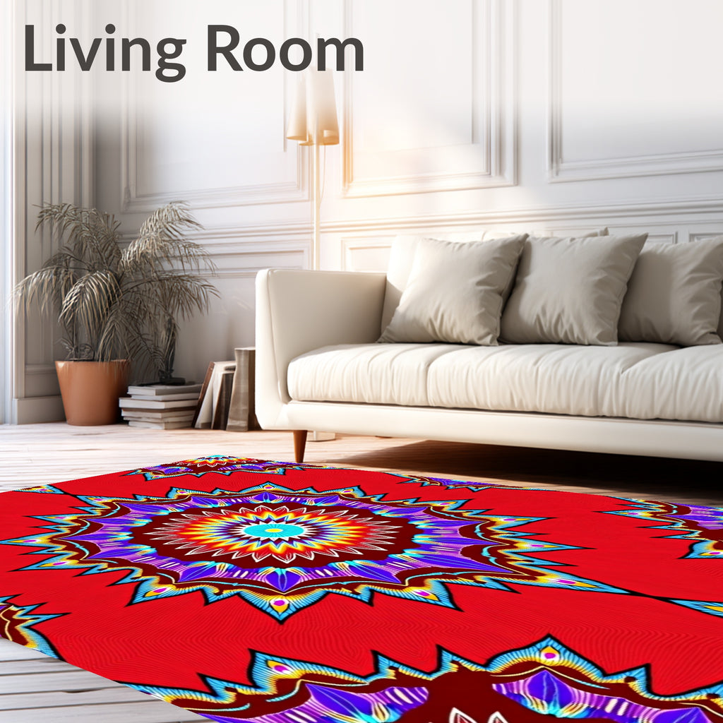 Vibrant Sunburst Mandala Pattern Rug