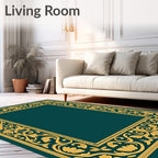 Golden Floral Scrollwork Classic Border Design Rug