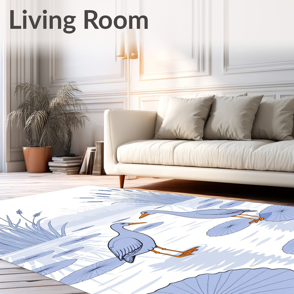 Two Cranes Beside Reeds Pattern Rug