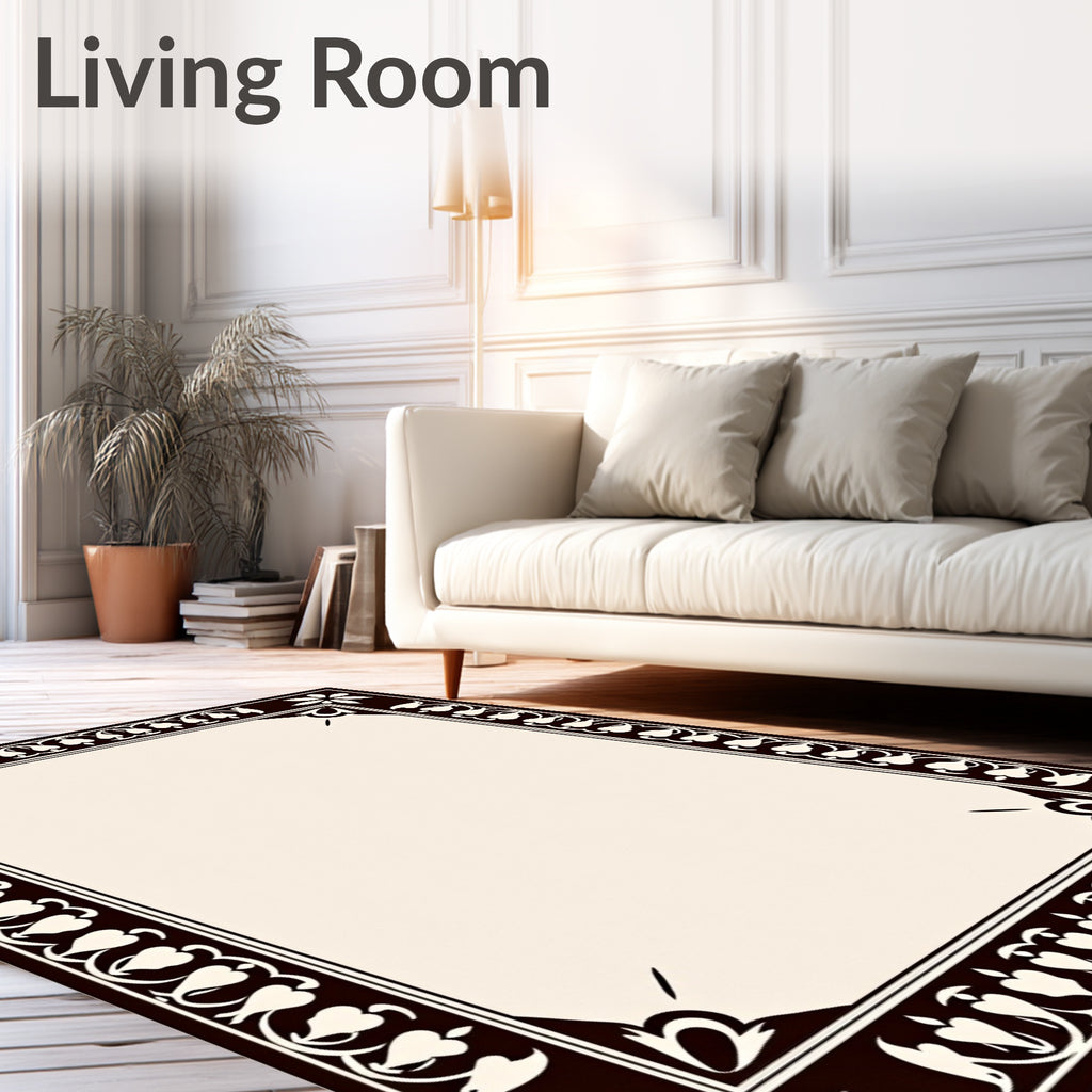Ornate Floral Border Pattern Rug
