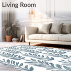 Blue Leafy Branch Pattern Design Rug