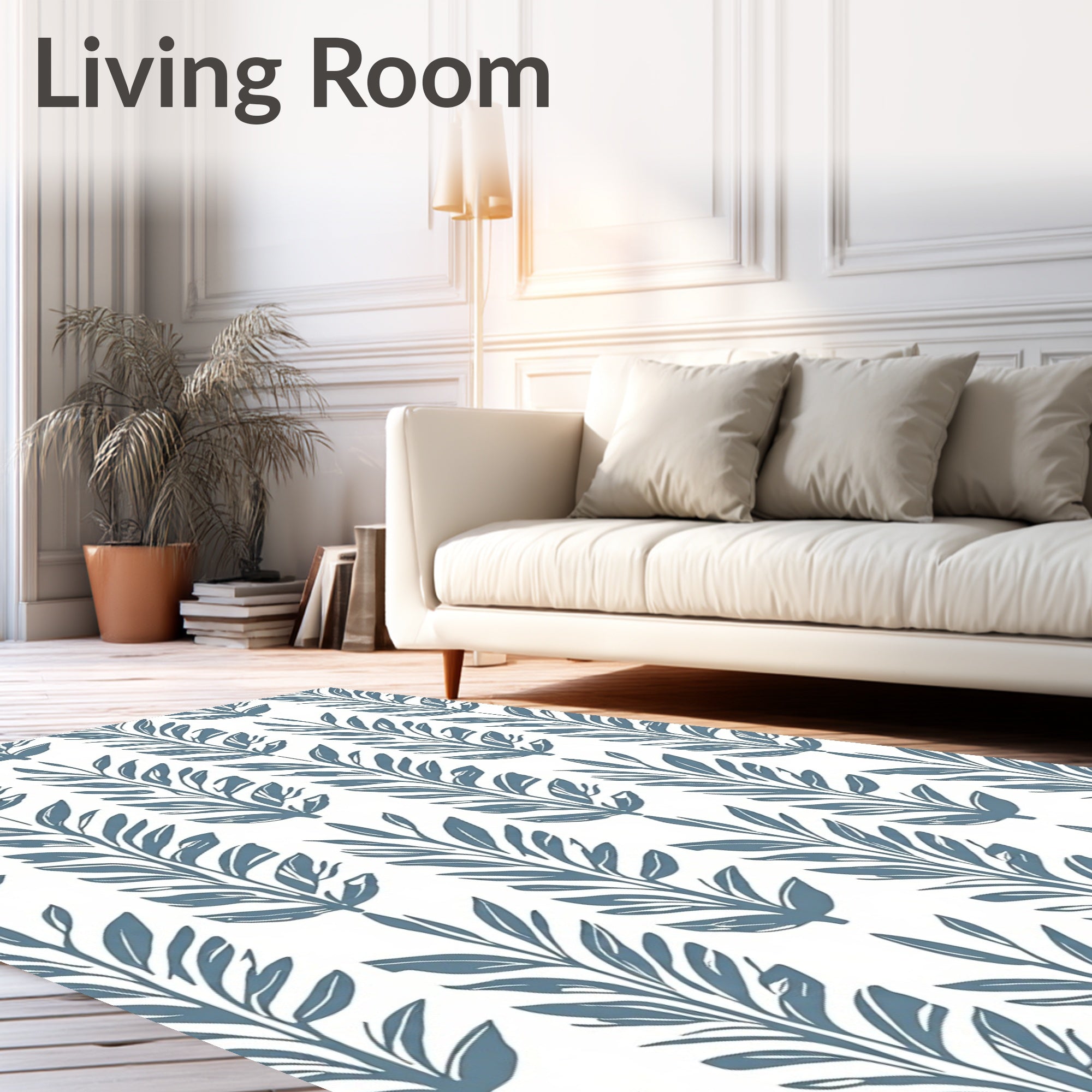 Blue Leafy Branch Pattern Design Rug