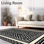 Black White Geometric Interlocking Pattern Rug