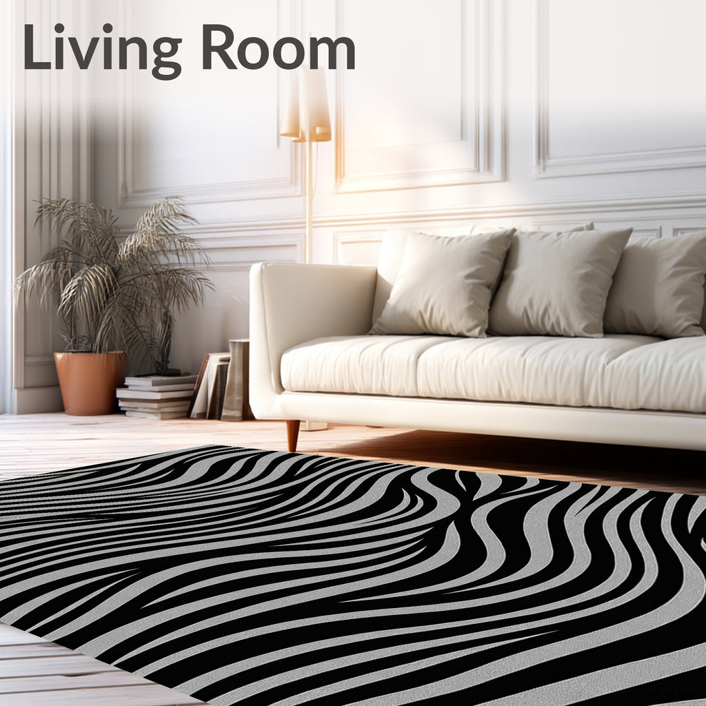 Black Gray Wavy Stripe Pattern Rug