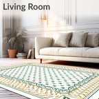Intricate Floral Medallion Pattern Border Rug