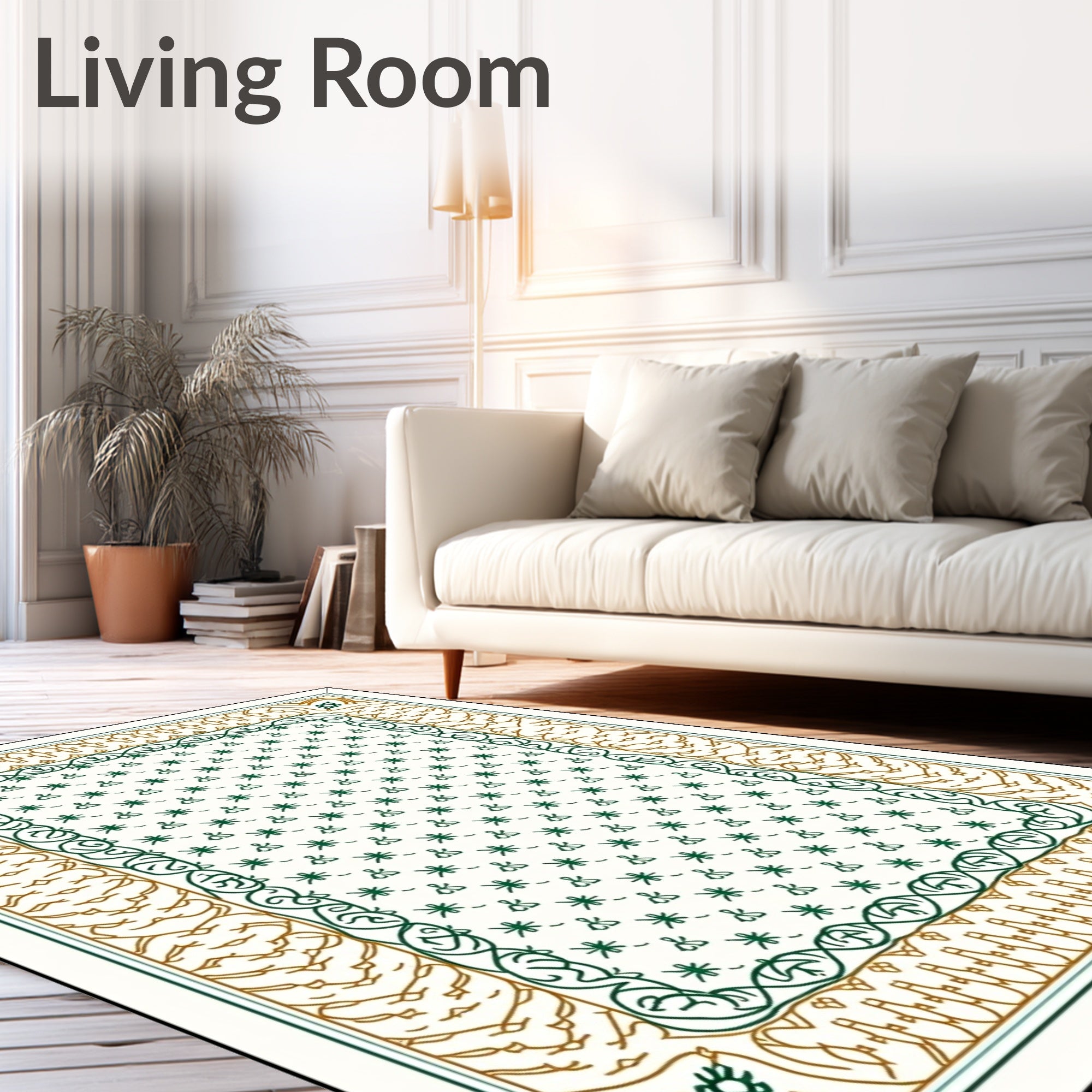 Intricate Floral Medallion Pattern Border Rug