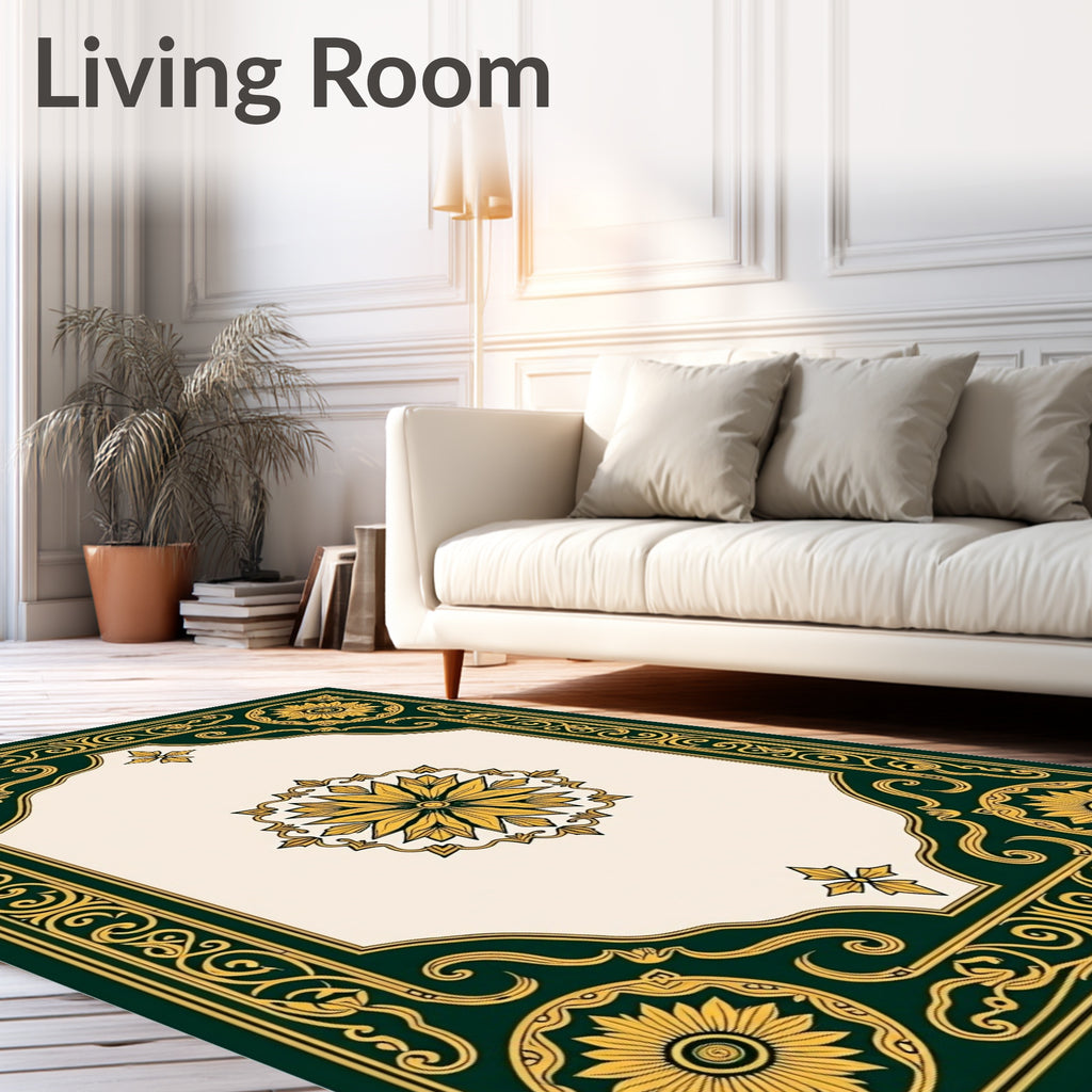 Elegant Floral Medallion Border Design Rug