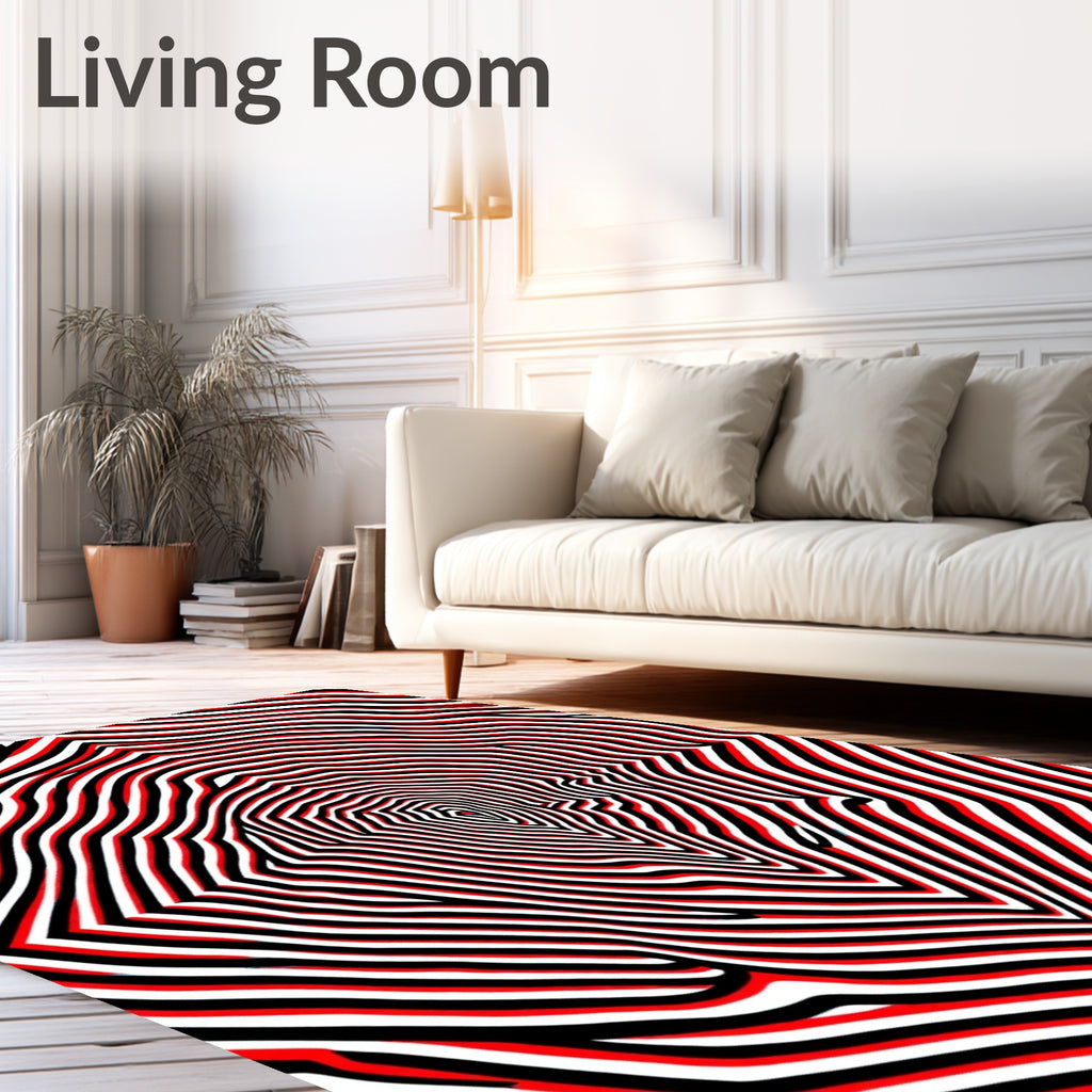 Psychedelic Black Red Swirl Design Rug