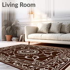 Dark Brown White Floral Mandala Rug
