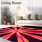 Red Sunburst Abstract Geometric Rug