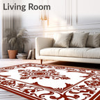 Traditional Red Floral Scroll Pattern Rug