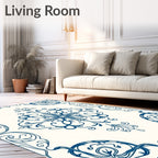Blue Scrollwork Medallion Pattern Rug