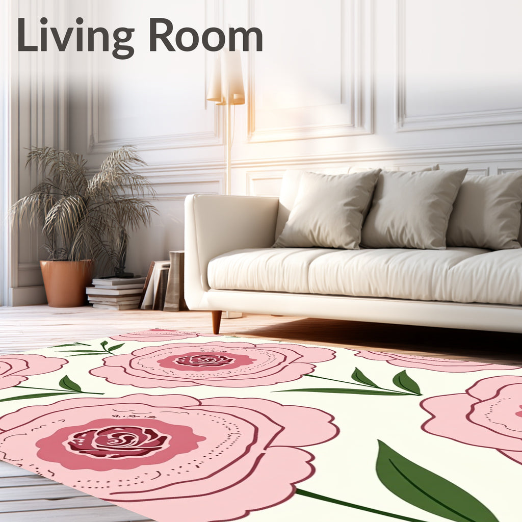 Pink Peony Floral Outline Rug