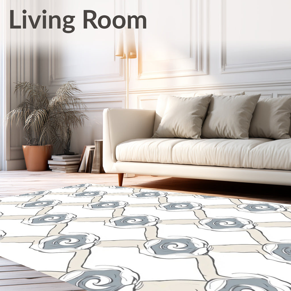 Gray Beige Swirl Diamond Pattern Rug