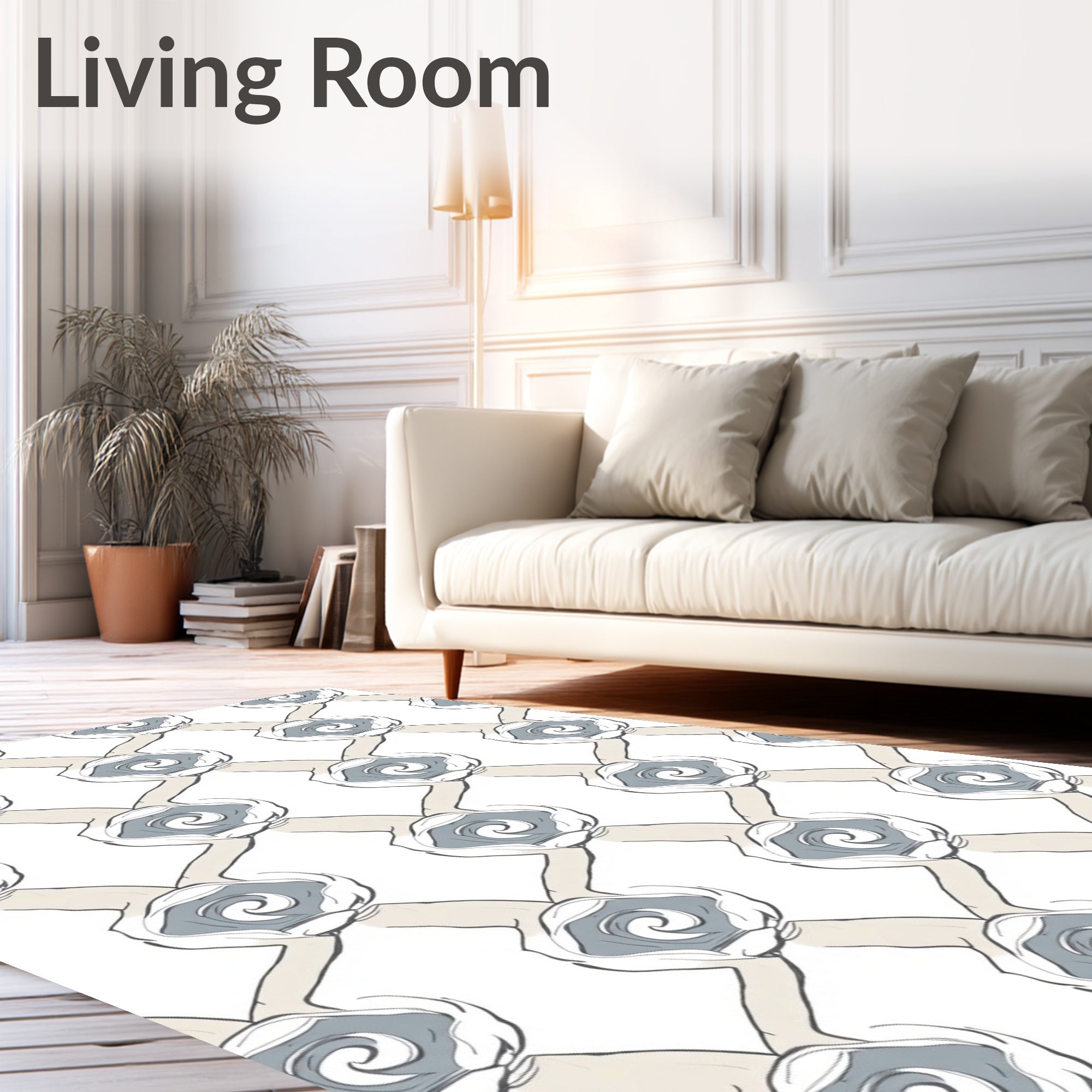 Gray Beige Swirl Diamond Pattern Rug
